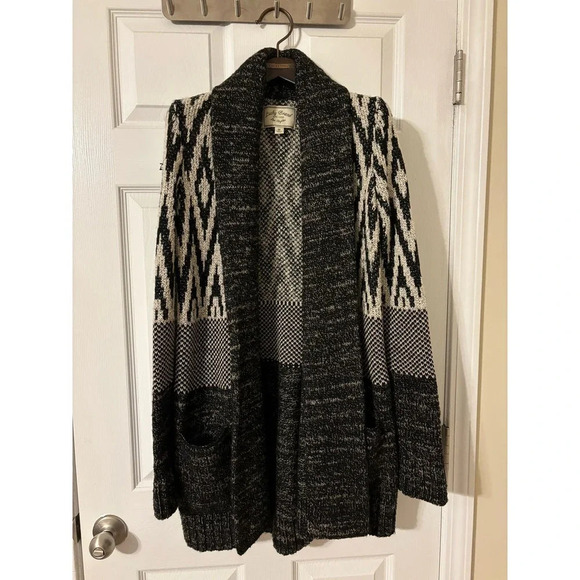 LUCKY Brand Stargazer Aztec Wool Shawl Cardigan Sweater Open Front sz M - Picture 1 of 15
